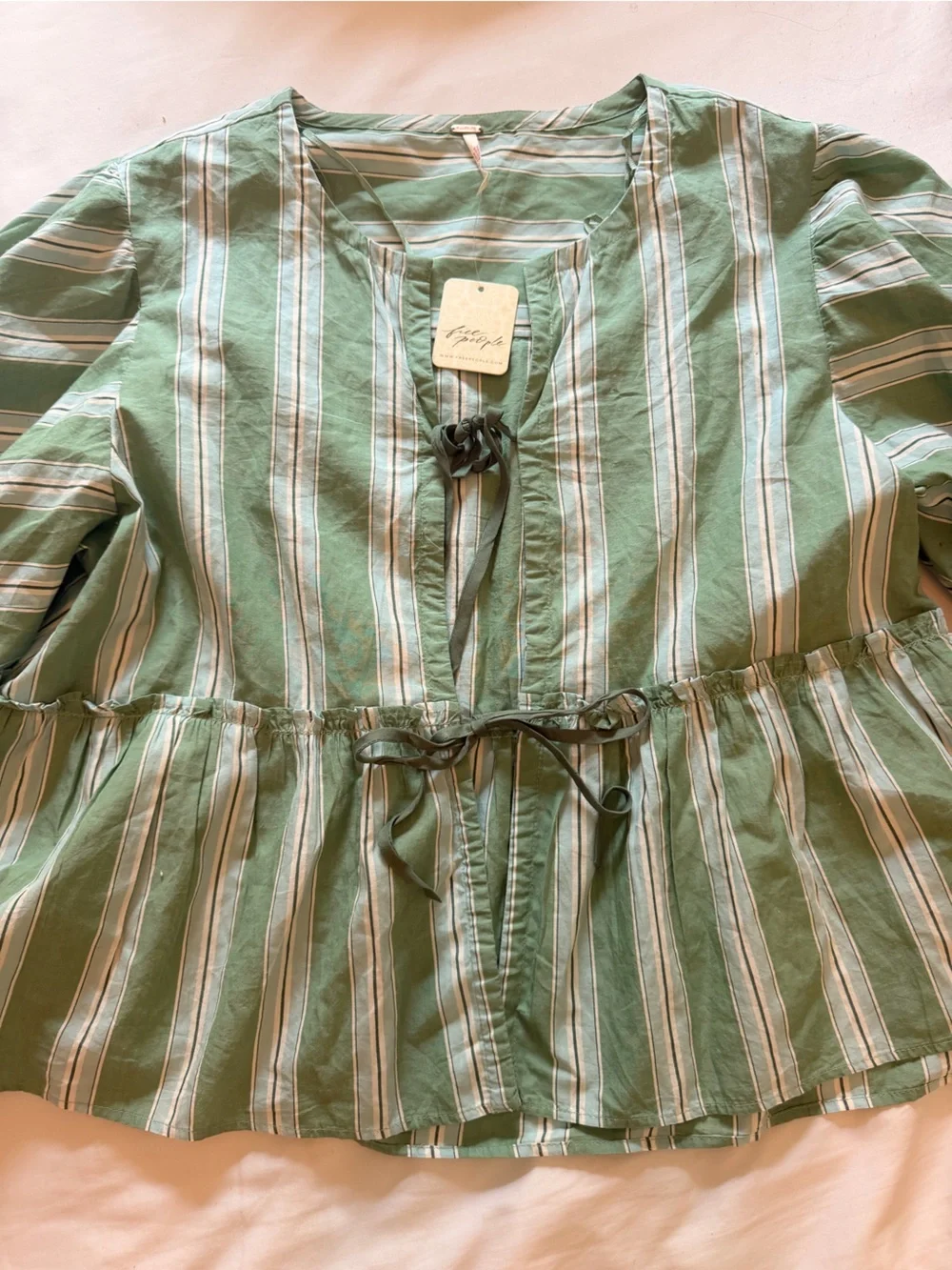 Free People Green Striped Women's Shorts Set (L shorts M top) - Picture 3 of 4